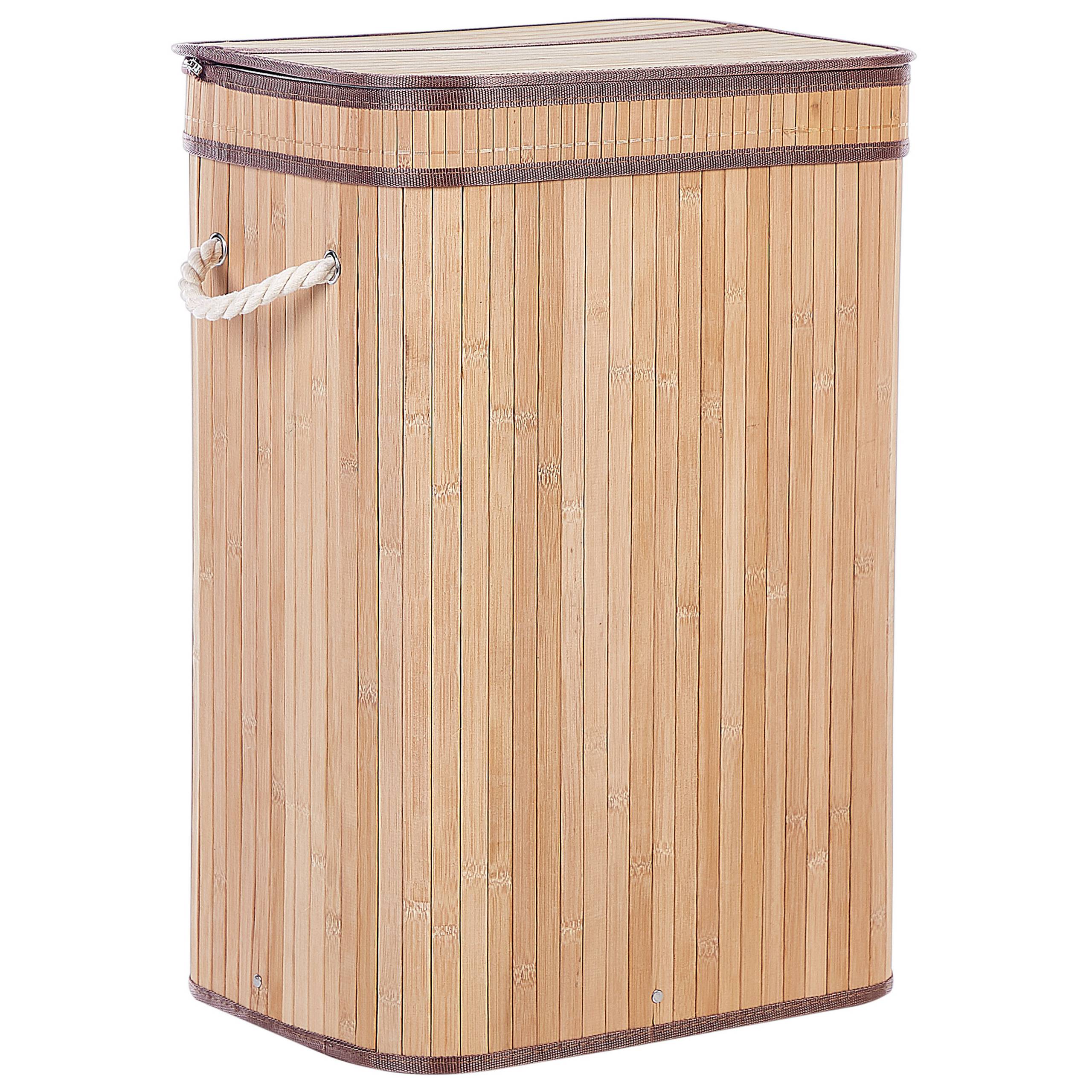Panier Teinte Bois Clair en Bambou Coton et Viscose 60 cm avec Couvercle Corbeille à Linge Rectangle à Anses Rangement Spacieux - Image 4