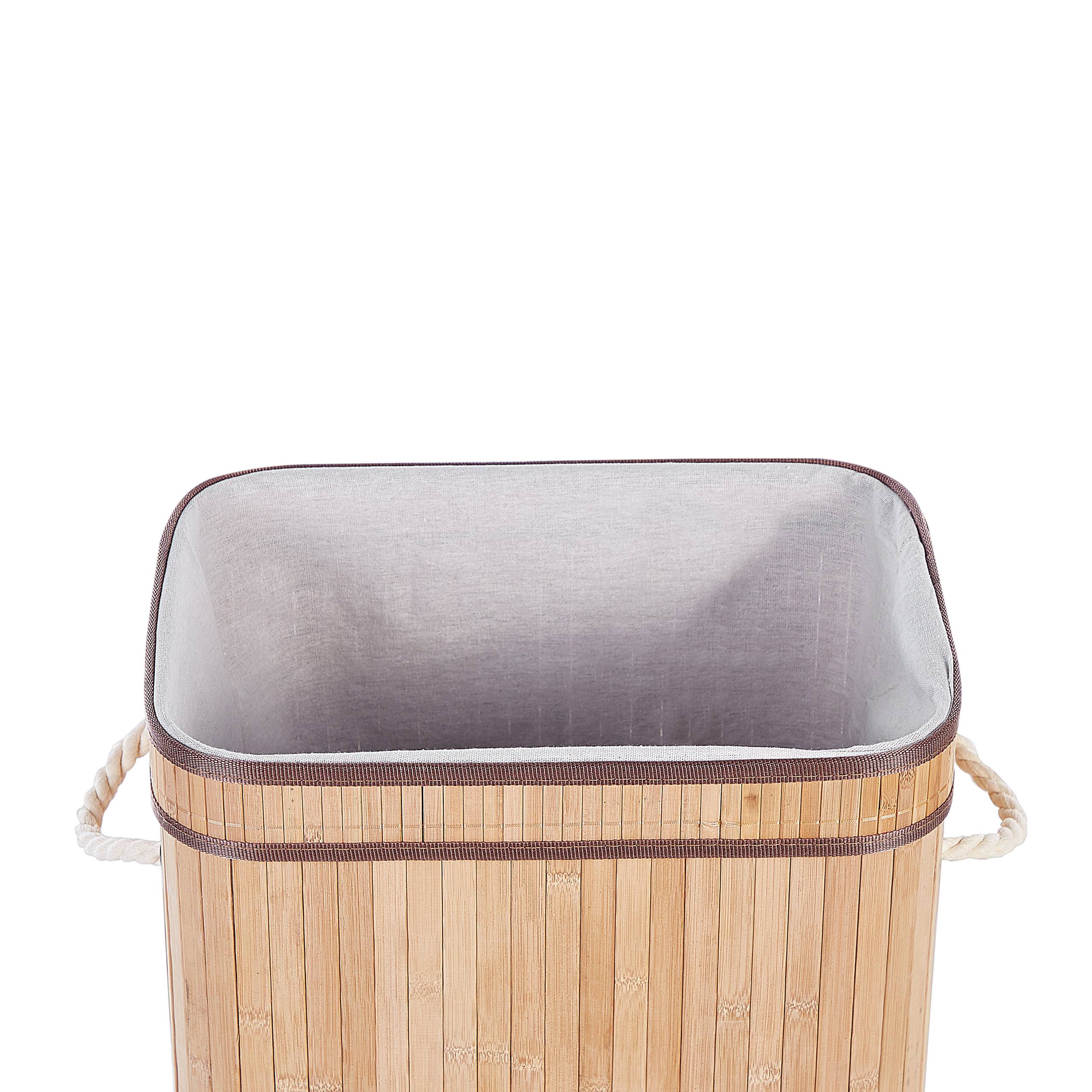 Panier Teinte Bois Clair en Bambou Coton et Viscose 60 cm avec Couvercle Corbeille à Linge Rectangle à Anses Rangement Spacieux - Image 7