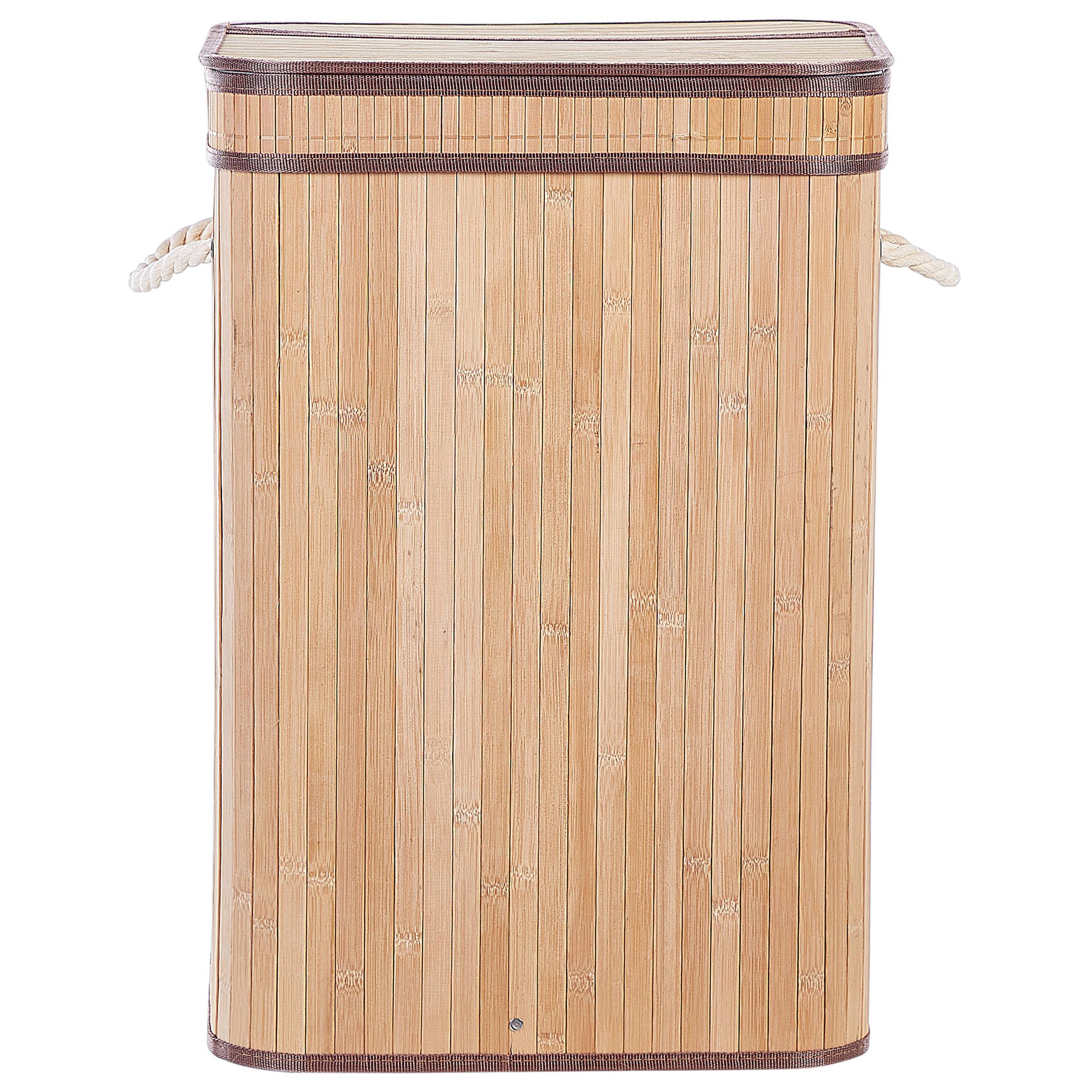 Panier Teinte Bois Clair en Bambou Coton et Viscose 60 cm avec Couvercle Corbeille à Linge Rectangle à Anses Rangement Spacieux - Image 1