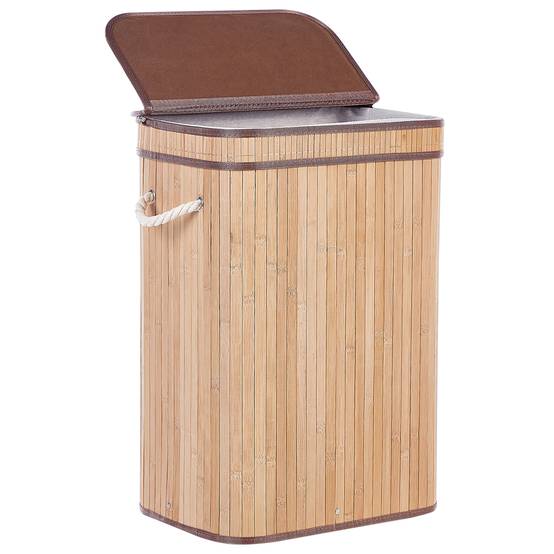 Panier Teinte Bois Clair en Bambou Coton et Viscose 60 cm avec Couvercle Corbeille à Linge Rectangle à Anses Rangement Spacieux - Image 5