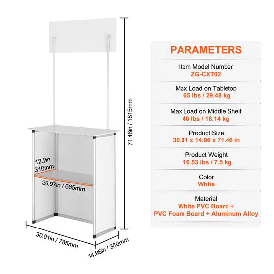 VEVOR Comptoir de stand portable 785x380x1815 mm avec support et sac de transport pour exposition commerciale. - Image 7