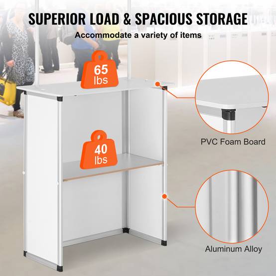 VEVOR Comptoir de stand portable 785x380x1815 mm avec support et sac de transport pour exposition commerciale. - Image 3