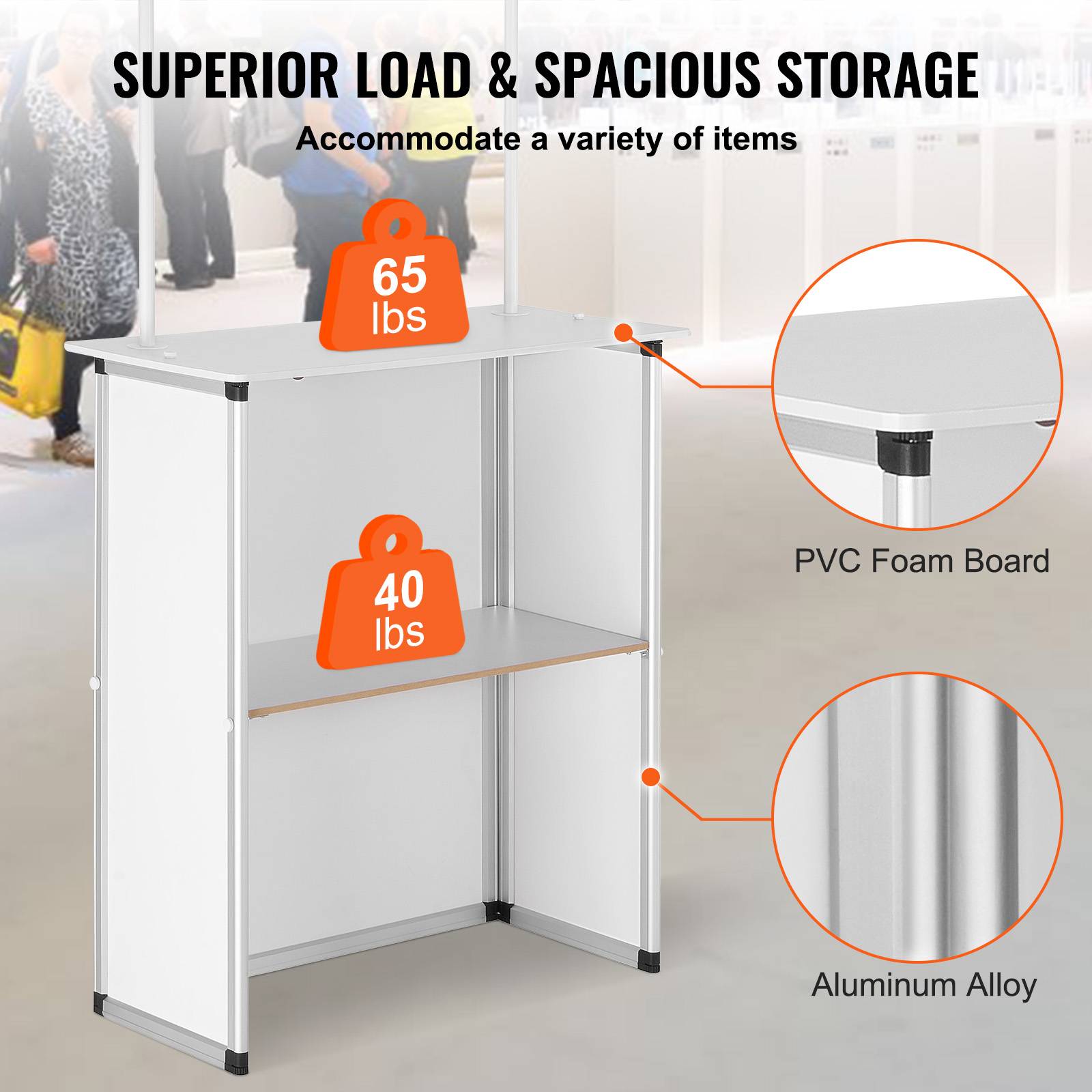 VEVOR Comptoir de stand portable 785x380x1815 mm avec support et sac de transport pour exposition commerciale. - Image 3
