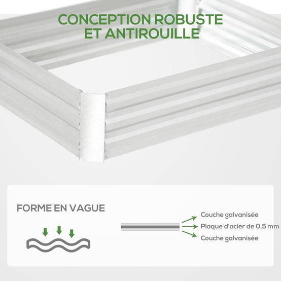Carré potager surélevé Acier galvanisé jardin extérieur sans fond 120x90x30cm Argent - ComfortXL Outdoor Living - Image 7