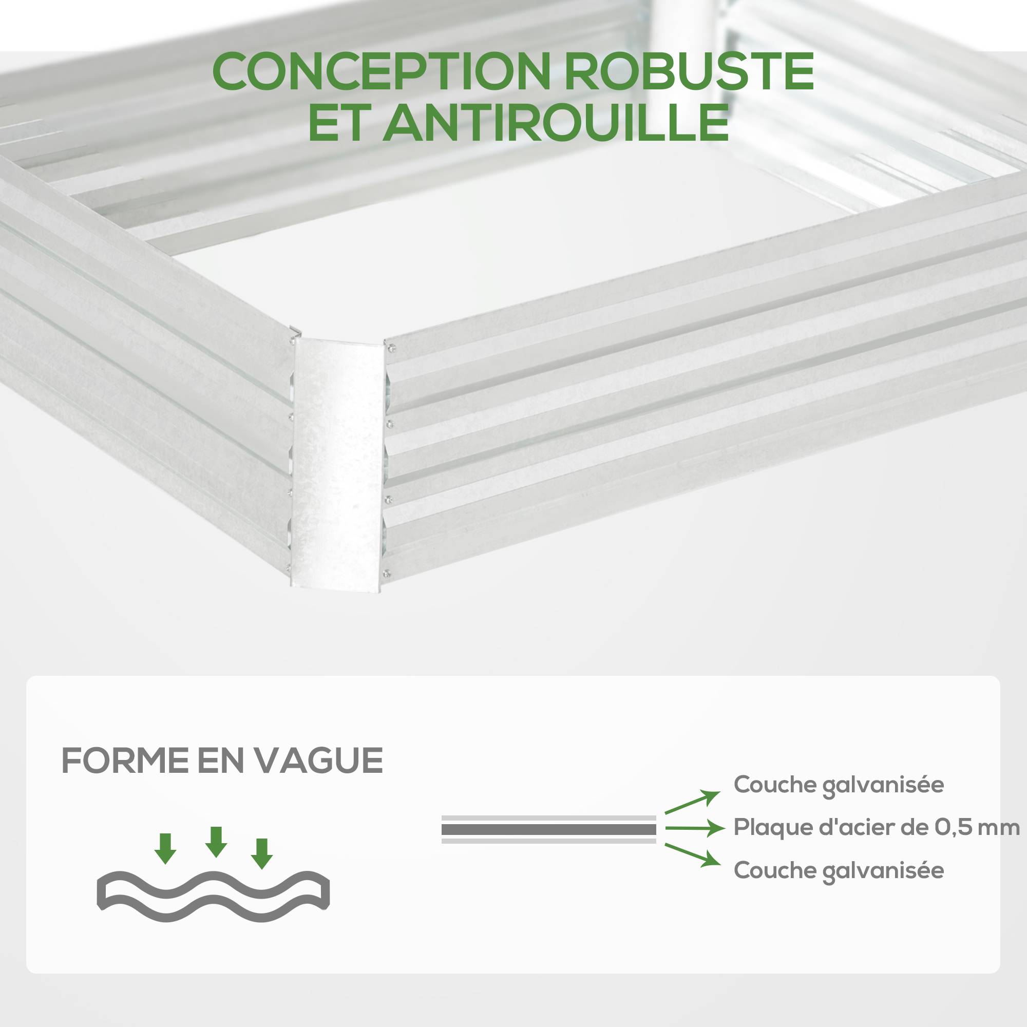 Carré potager surélevé Acier galvanisé jardin extérieur sans fond 120x90x30cm Argent - ComfortXL Outdoor Living - Image 7