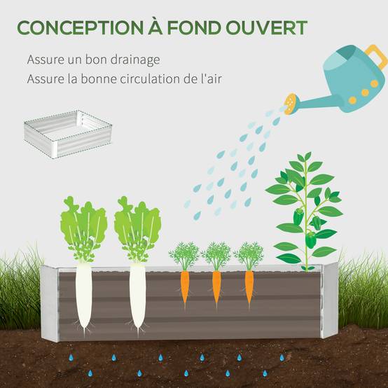Carré potager surélevé Acier galvanisé jardin extérieur sans fond 120x90x30cm Argent - ComfortXL Outdoor Living - Image 8
