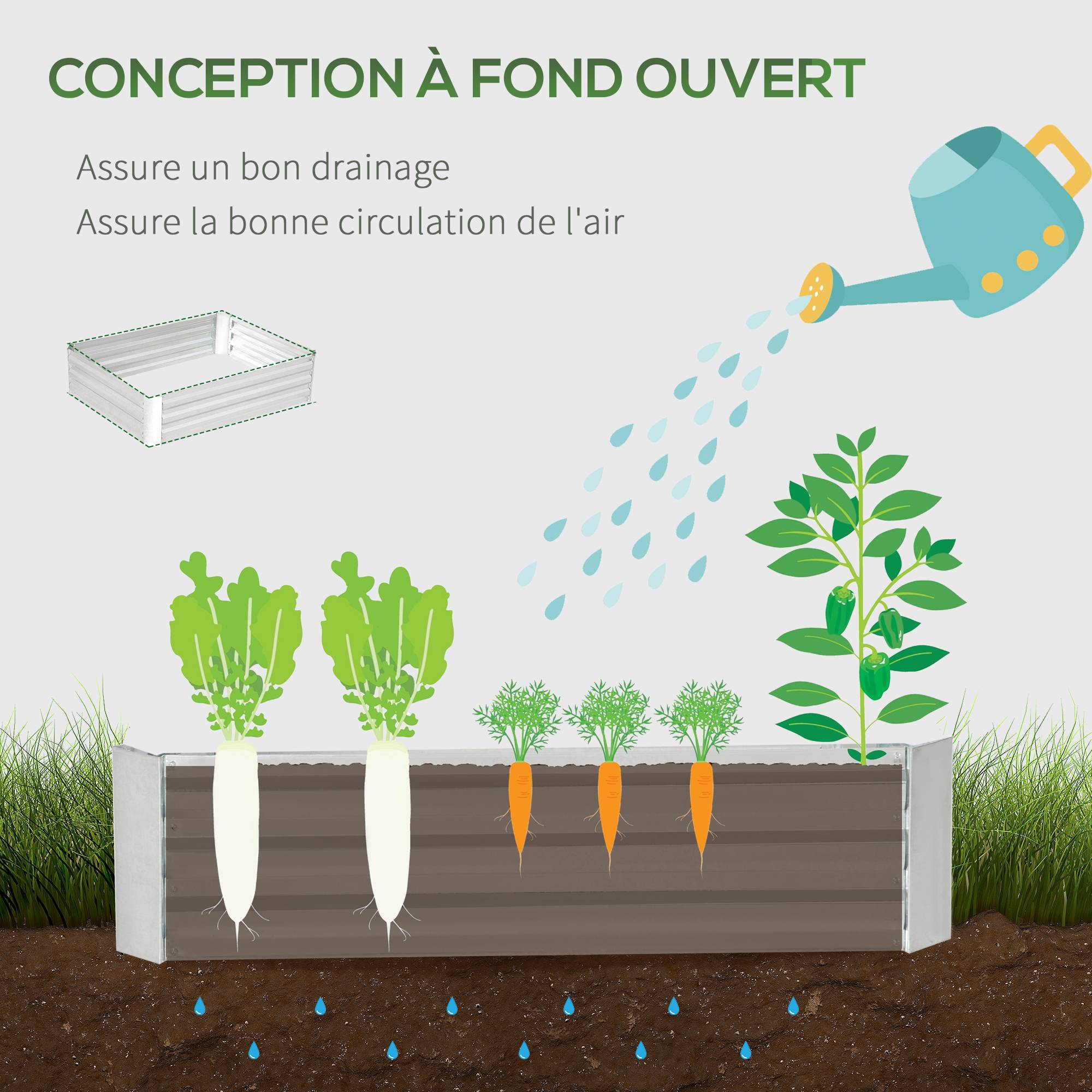 Carré potager surélevé Acier galvanisé jardin extérieur sans fond 120x90x30cm Argent - ComfortXL Outdoor Living - Image 8