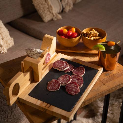 Livoo - Guillotine à saucisson en bois avec plateau ardoise - Image 1