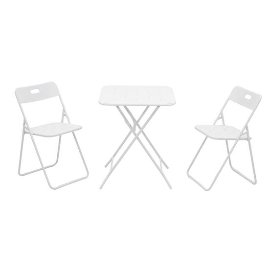 Ensemble Table et Chaise de Jardin avec 1 Table et 2 Chaises pliantes Acier Blanc - Image 1