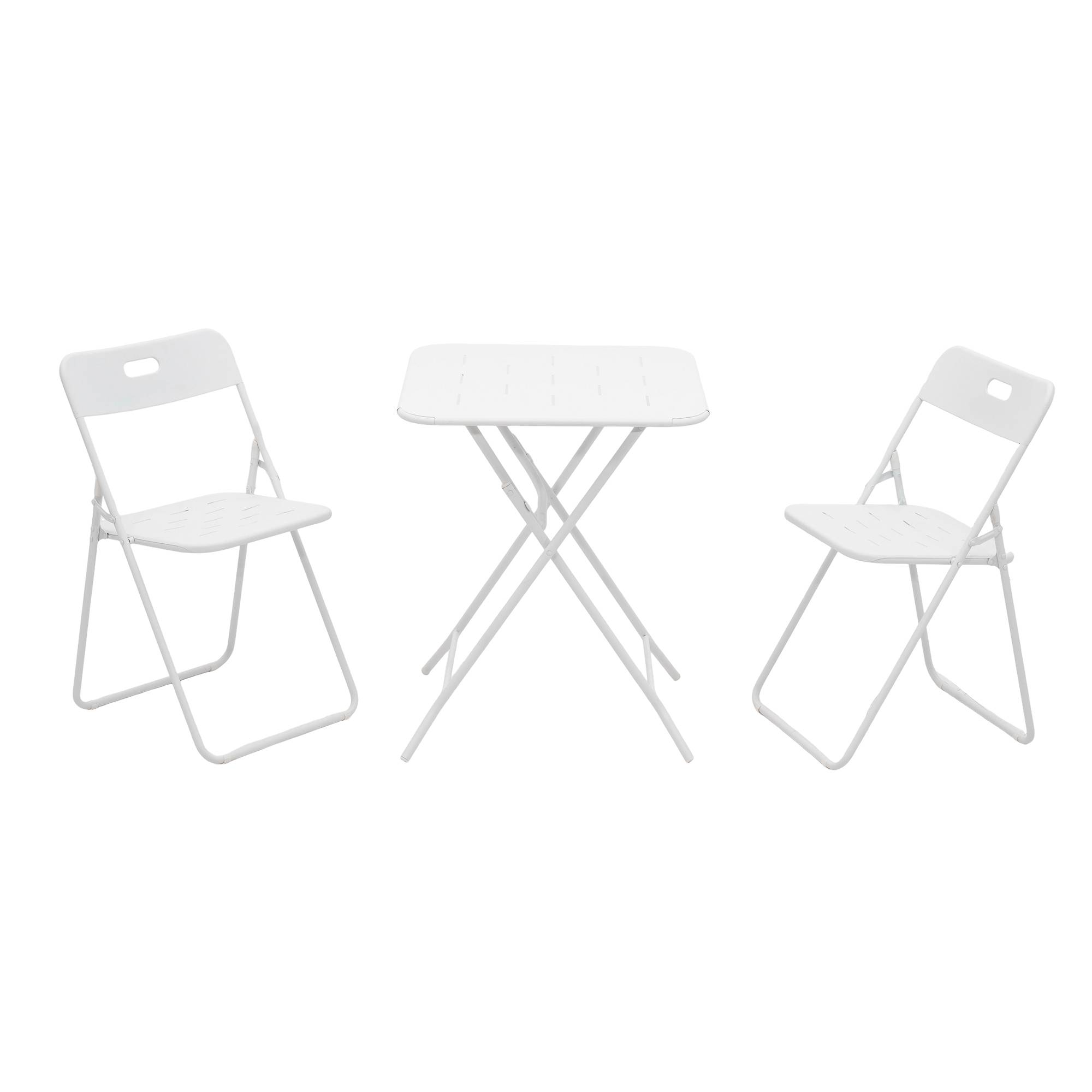 Ensemble Table et Chaise de Jardin avec 1 Table et 2 Chaises pliantes Acier Blanc - Image 1