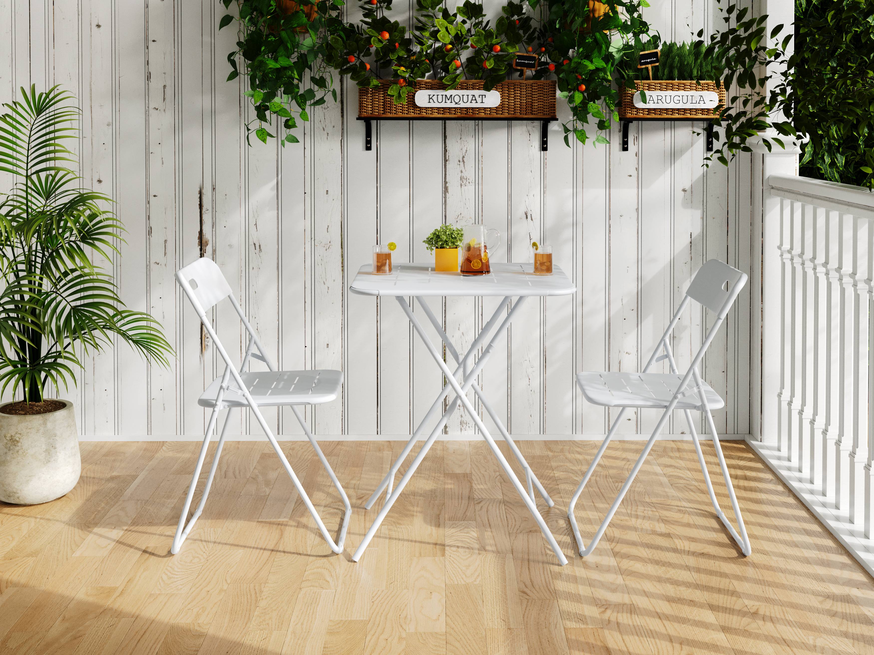 Ensemble Table et Chaise de Jardin avec 1 Table et 2 Chaises pliantes Acier Blanc - Image 2