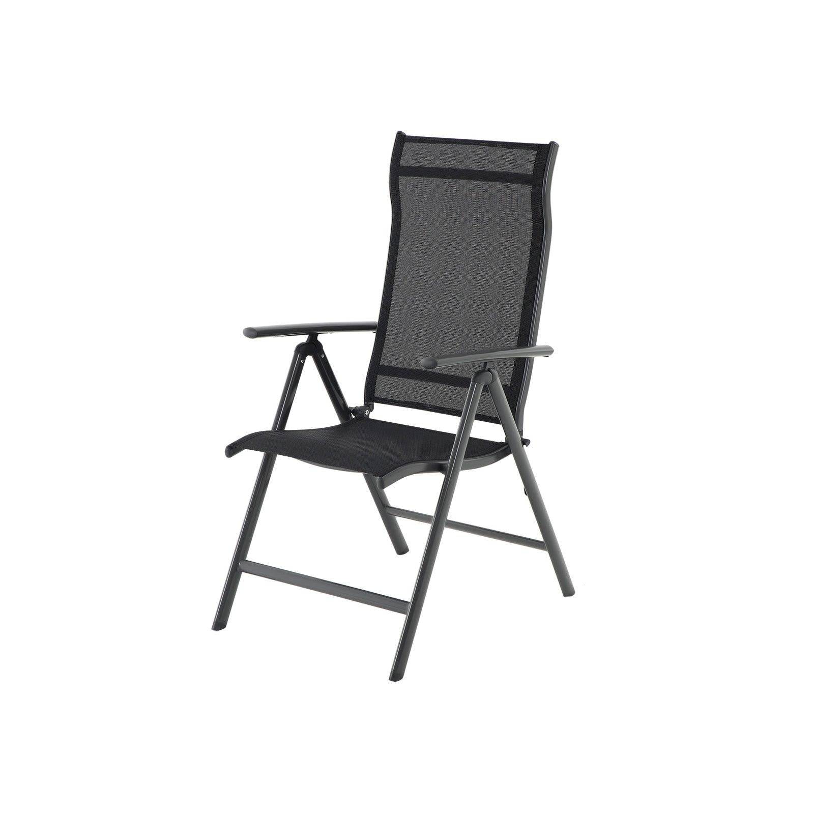 Helloshop26 - Chaise de jardin pliable siège d'extérieur cadre en aluminium robuste dossier réglable sur 8 positions charge 150 kg noir - Image 2