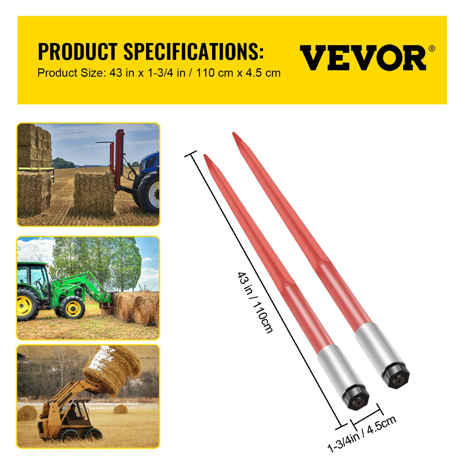 Vevor - VEVOR Lance à foin 110 cm, 2 pièces, balles carrées, fixation rapide, charge 1360 kg. Tracteurs. - Image 7