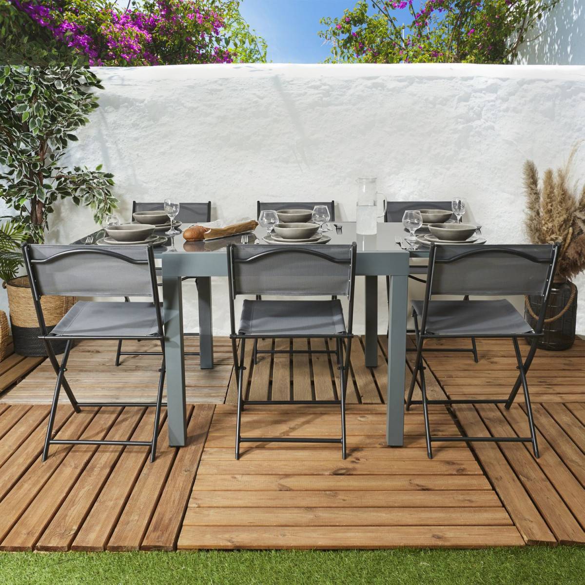 The Home Deco Factory - Table de Jardin Extensible "Haria" 80-160cm Gris - Image 8