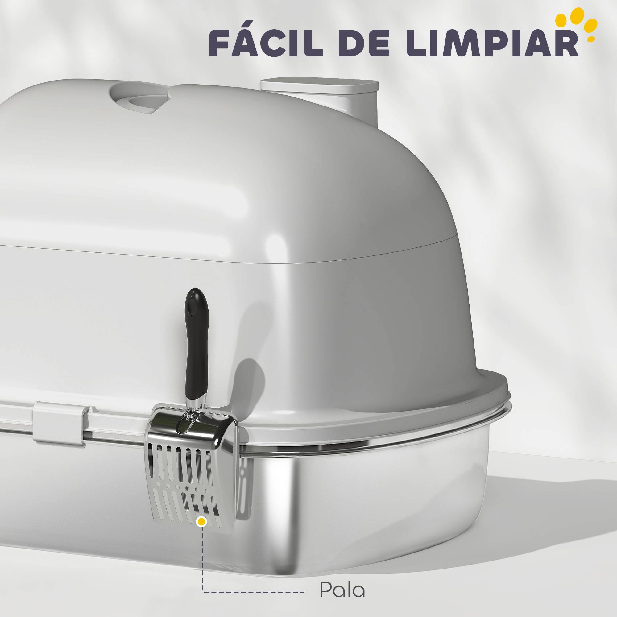 Bac à litière pour chat en acier inoxydable avec couvercle, sac désodorisant, pelle, facile à nettoyer, 52,4 x 41,3 x 39,9 cm, gris - Image 6