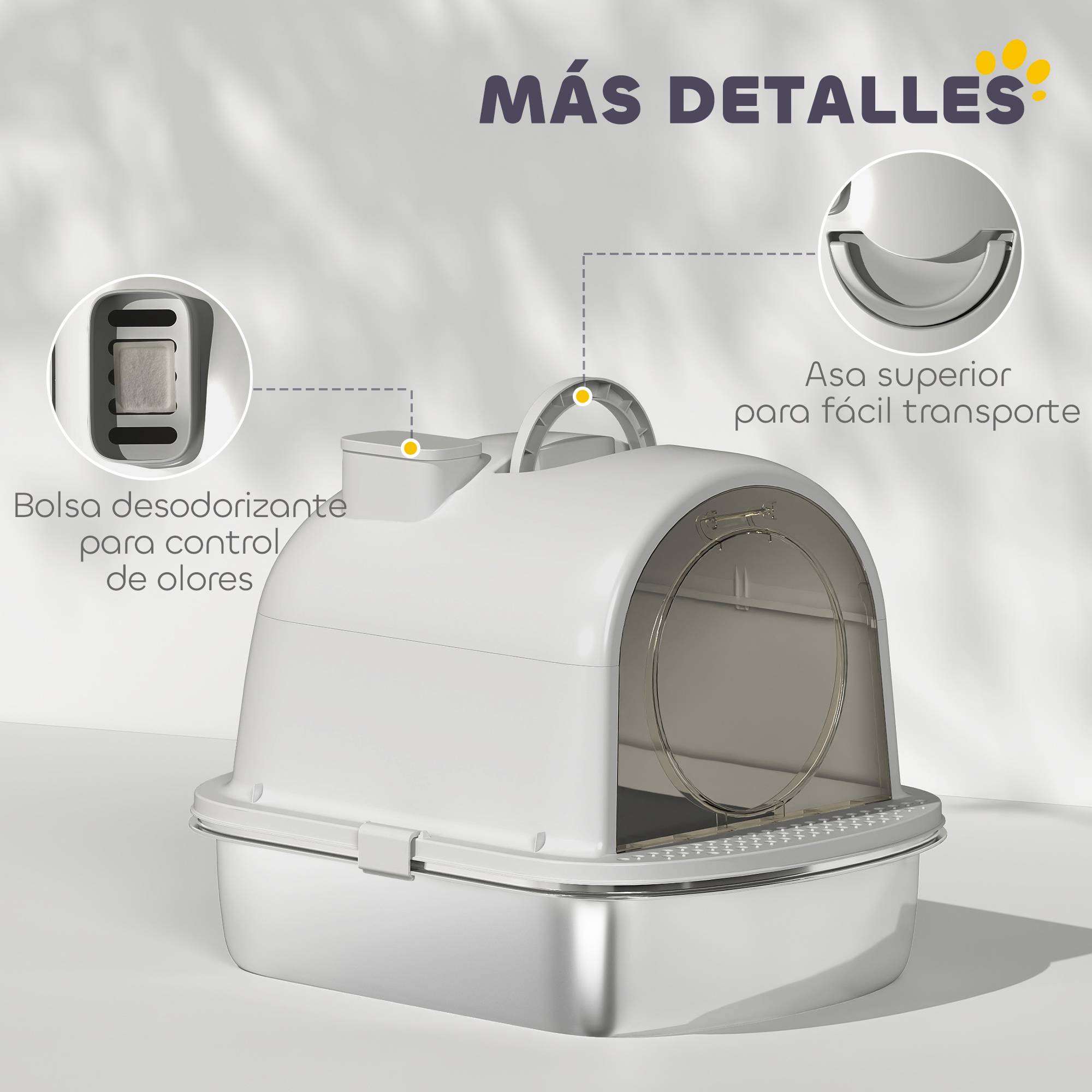 Bac à litière pour chat en acier inoxydable avec couvercle, sac désodorisant, pelle, facile à nettoyer, 52,4 x 41,3 x 39,9 cm, gris - Image 7