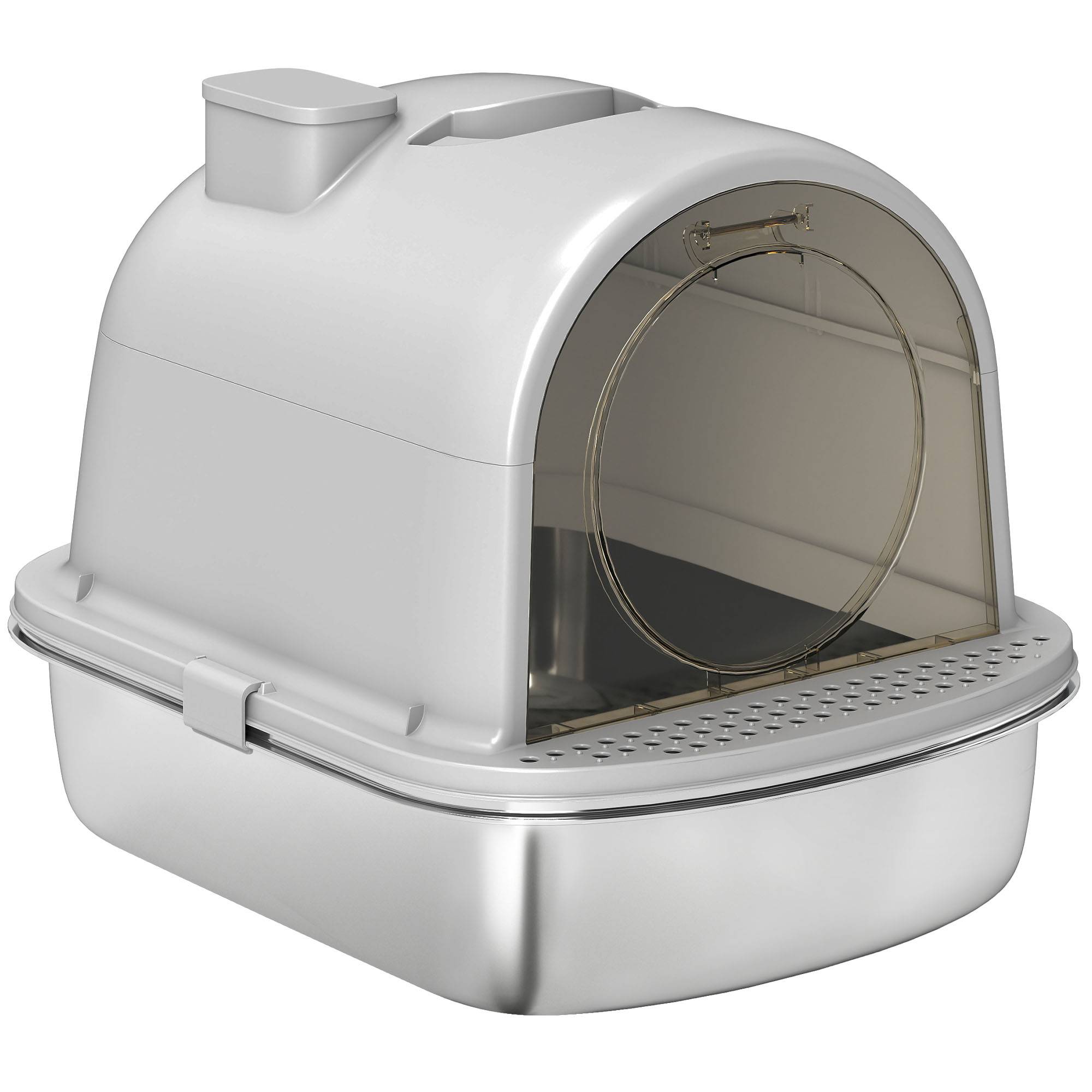 Bac à litière pour chat en acier inoxydable avec couvercle, sac désodorisant, pelle, facile à nettoyer, 52,4 x 41,3 x 39,9 cm, gris - Image 2