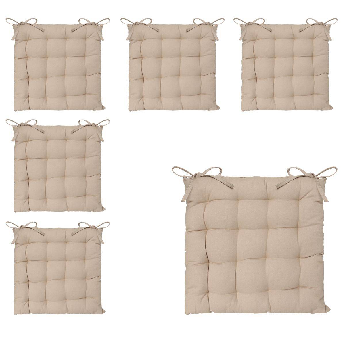 Lot de 6 Galettes de chaise en Coton Beige 38 x 38 cm - Image 1