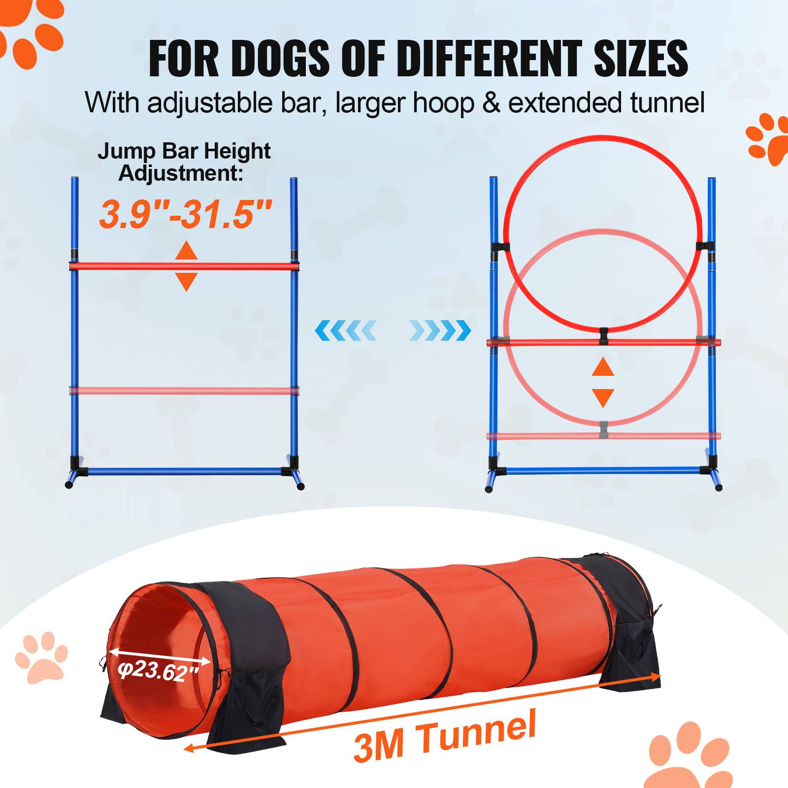 VEVOR Équipements agilité chien, 5 pièces, haies, 6 poteaux, tunnel. Anneau saut, sifflet. - Image 4