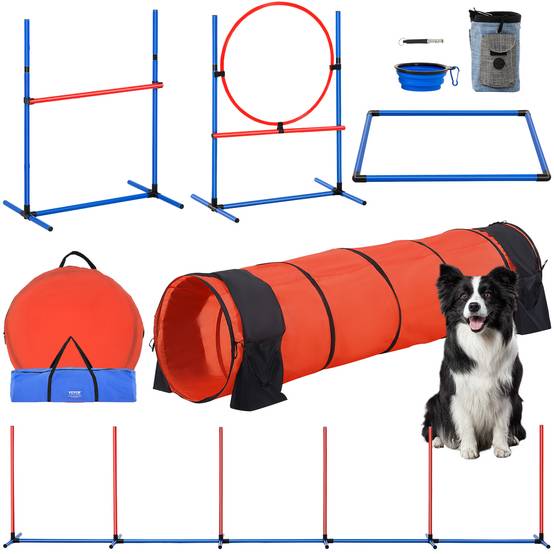VEVOR Équipements agilité chien, 5 pièces, haies, 6 poteaux, tunnel. Anneau saut, sifflet. - Image 1
