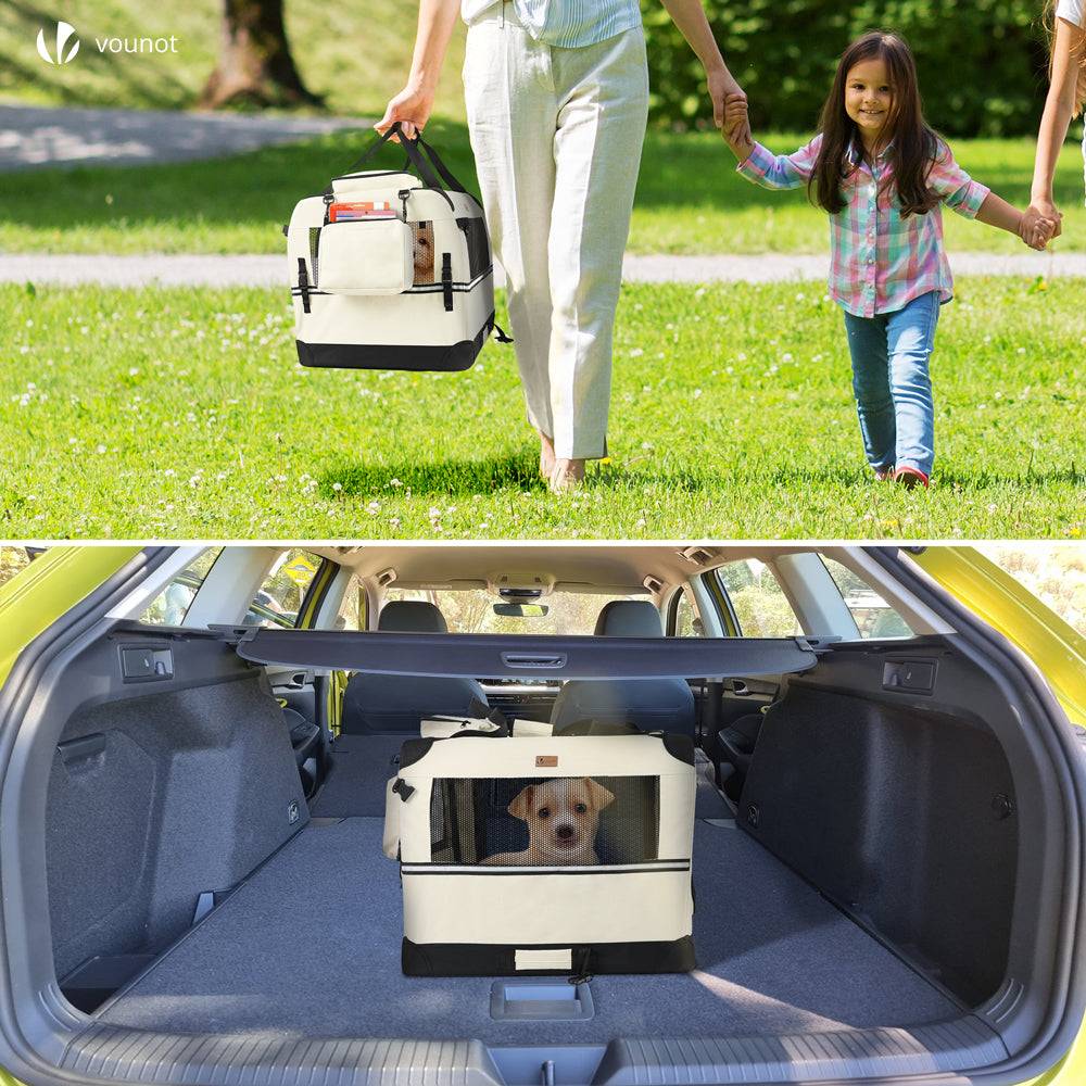 Vounot - Sac transport pliable chien chat caisse cage portable 50x35x36cm beige - Image 4