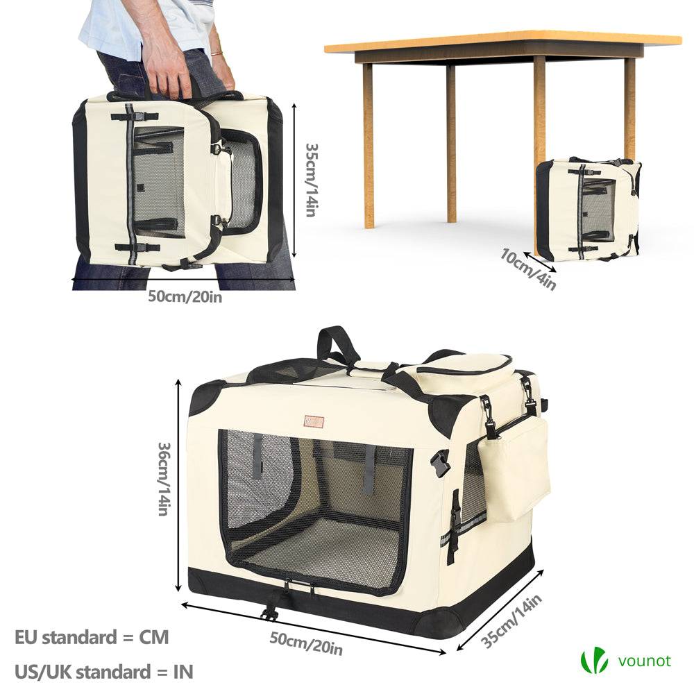 Vounot - Sac transport pliable chien chat caisse cage portable 50x35x36cm beige - Image 2
