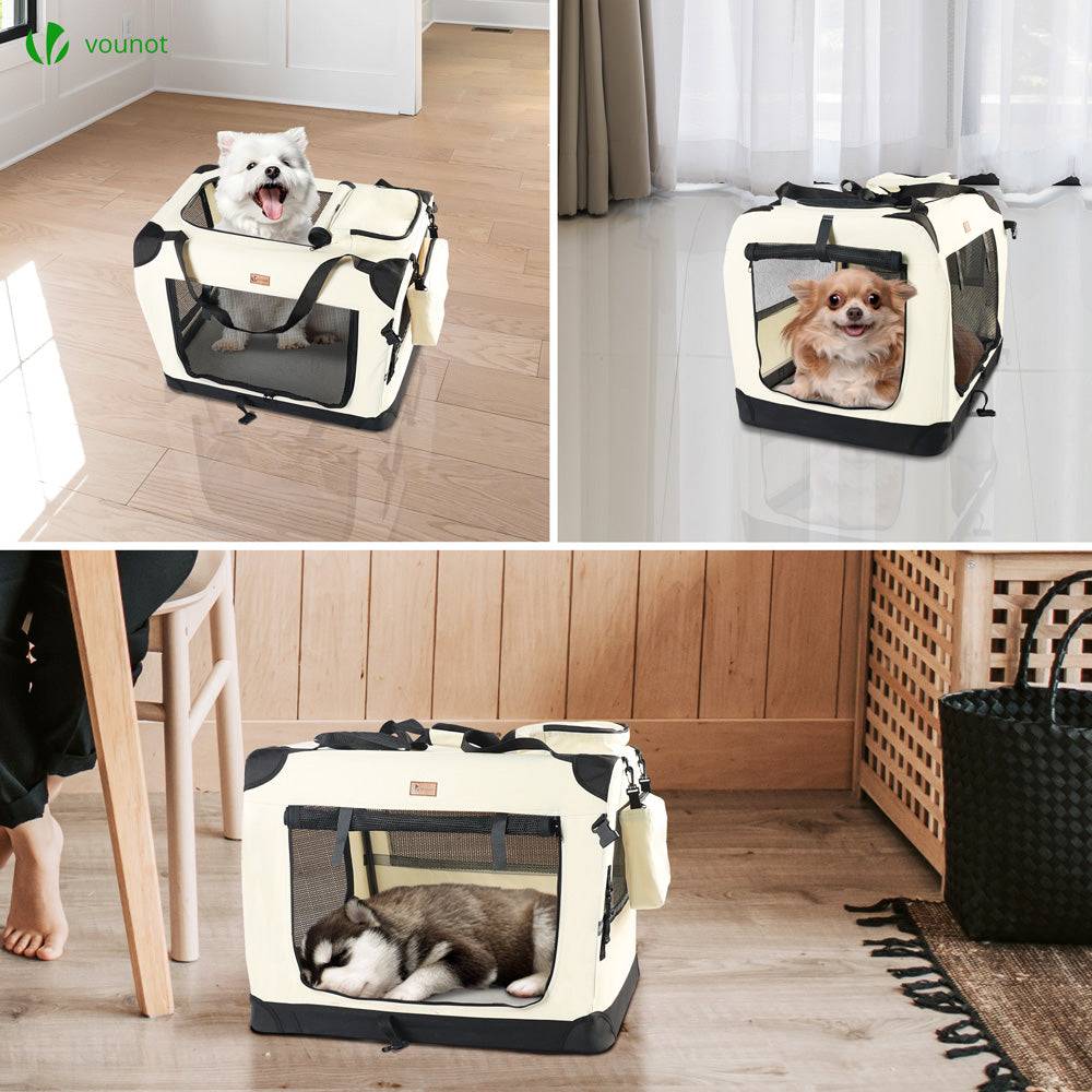 Vounot - Sac transport pliable chien chat caisse cage portable 50x35x36cm beige - Image 6