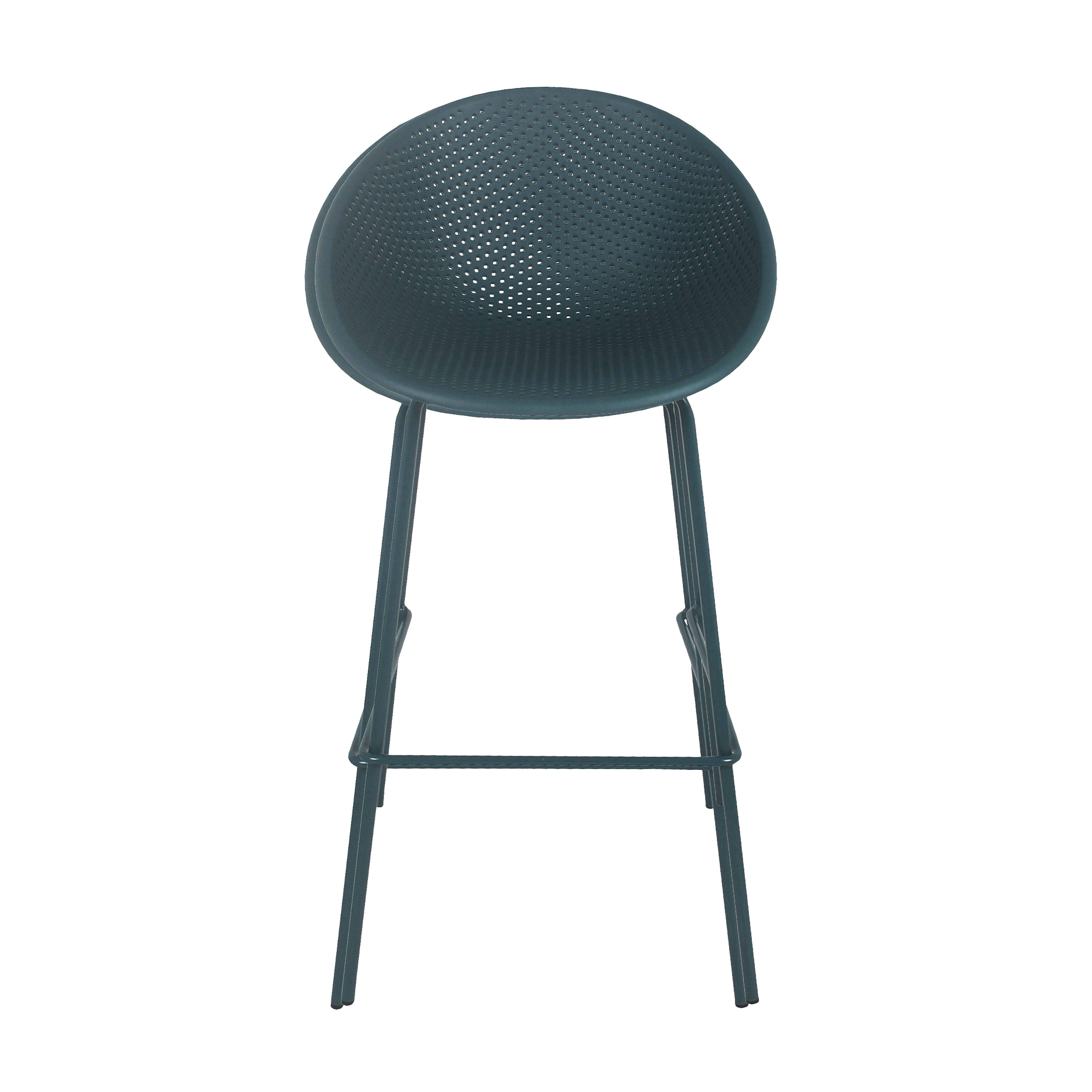 Oviala - Lot de 4 chaises hautes de terrasse en plastique bleu canard Buda - Oviala - Image 3