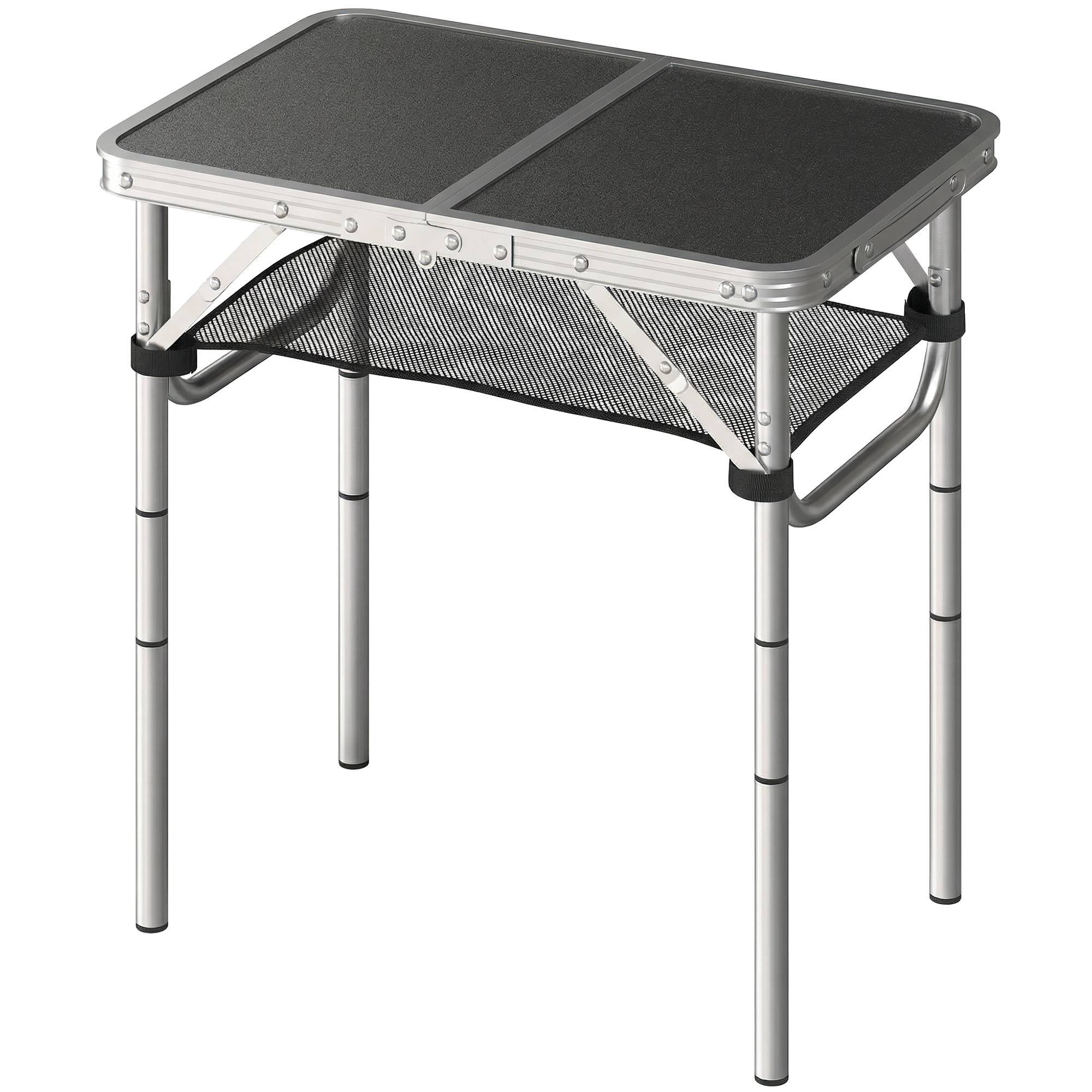 Table pliante aluminium, table de camping pliante, poignée 4 hauteurs réglables avec Rangement 60x40x60cm, blanc - Image 2