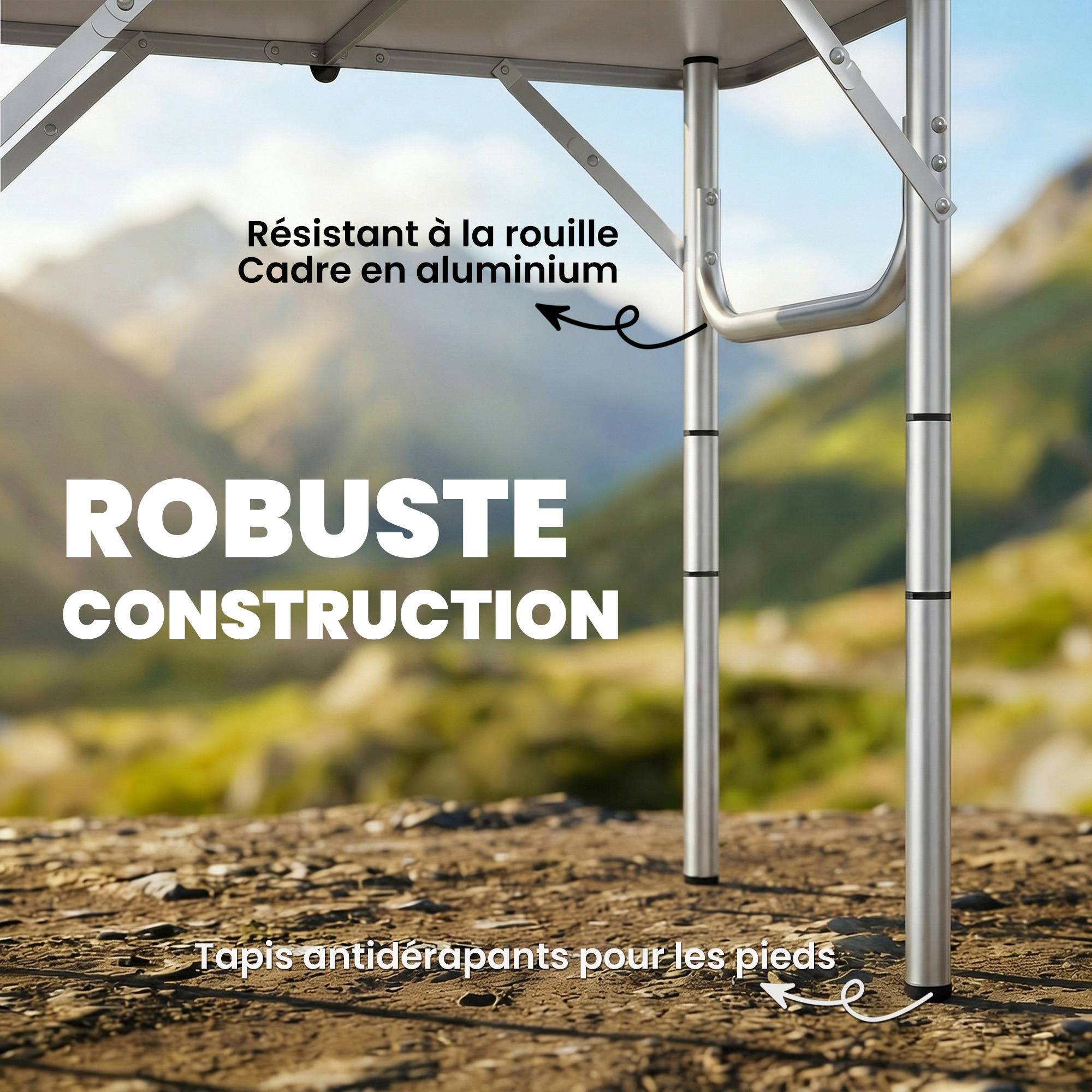 Table pliante aluminium, table de camping pliante, poignée 4 hauteurs réglables avec Rangement 60x40x60cm, blanc - Image 9