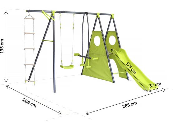 Portique De Jeu Métal Avec Toboggan "dany"- 5 Agrès - Vert -habitat Et Jardin - Image 3