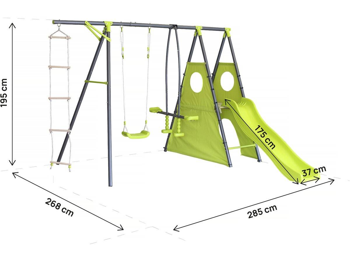 Portique De Jeu Métal Avec Toboggan "dany"- 5 Agrès - Vert -habitat Et Jardin - Image 3