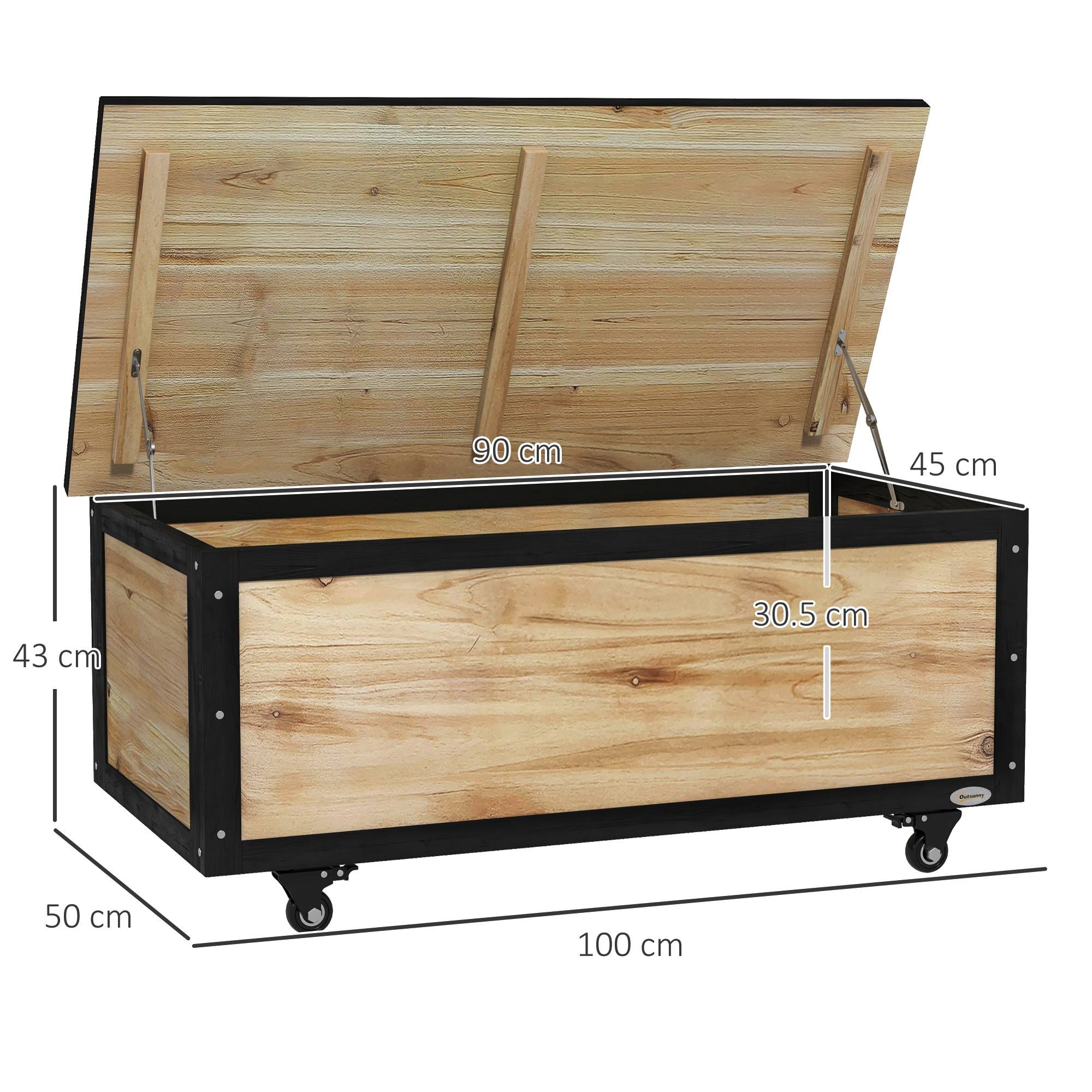 Banc coffre de rangement 121L bois acier terrasse avec roulettes 100x50x43cm - ComfortXL Outdoor Living - Image 5
