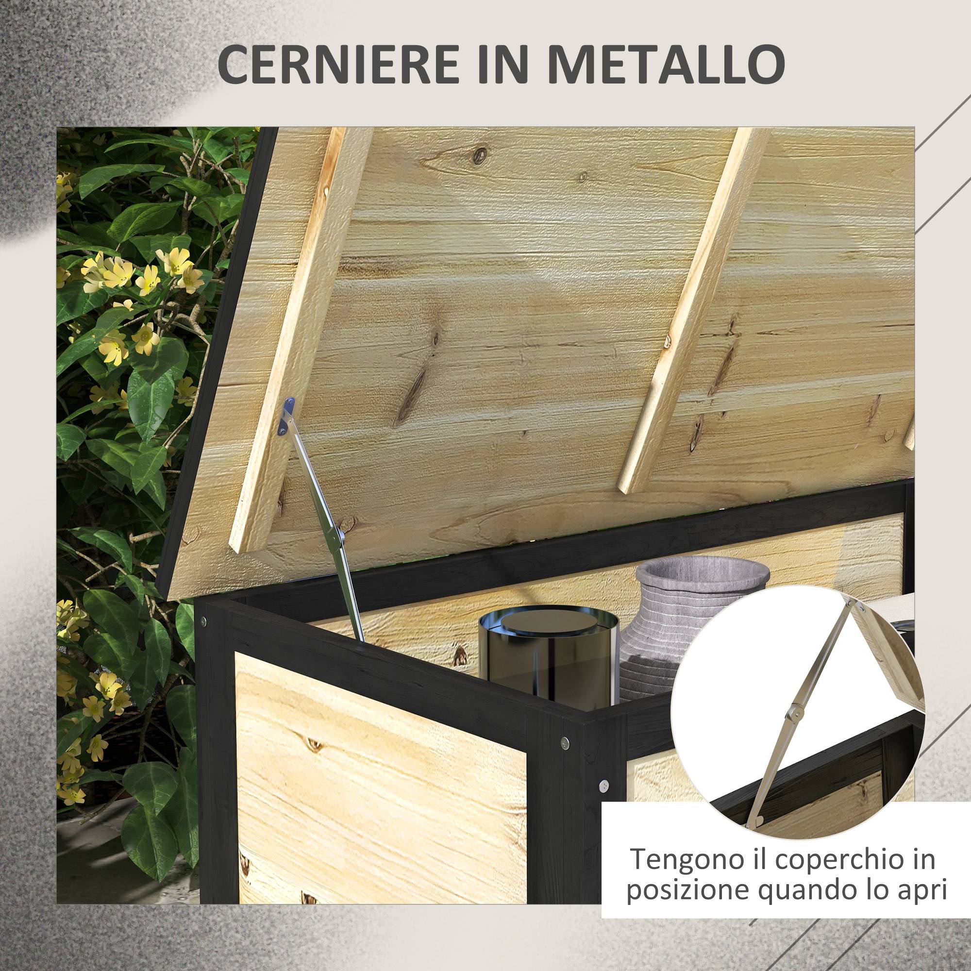 Banc coffre de rangement 121L bois acier terrasse avec roulettes 100x50x43cm - ComfortXL Outdoor Living - Image 8