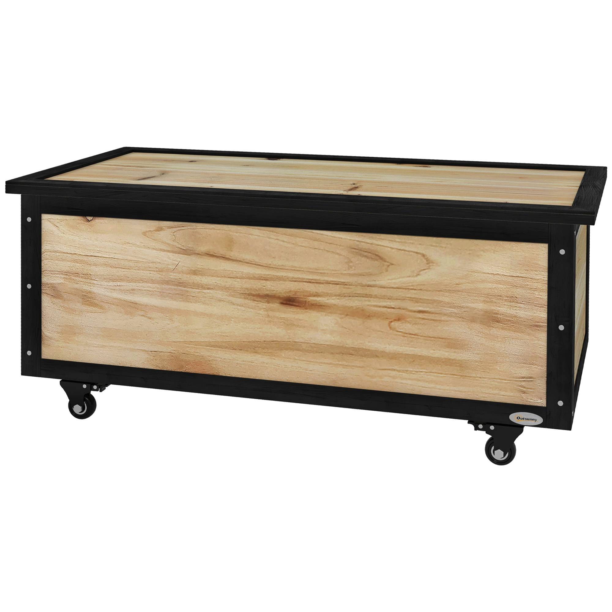 Banc coffre de rangement 121L bois acier terrasse avec roulettes 100x50x43cm - ComfortXL Outdoor Living - Image 2