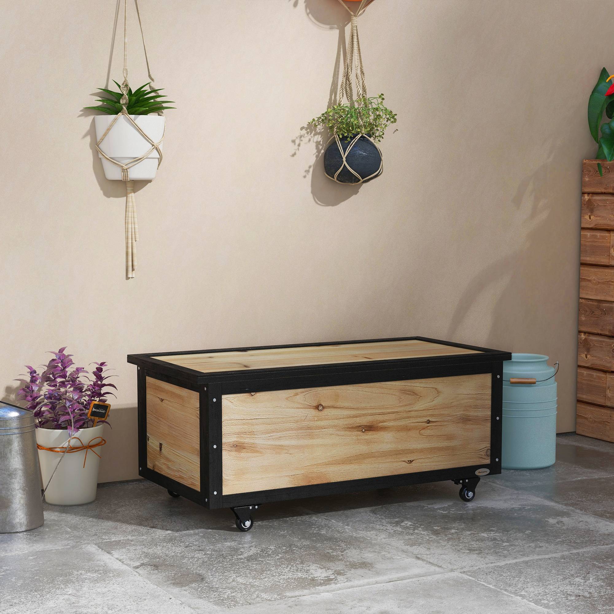 Banc coffre de rangement 121L bois acier terrasse avec roulettes 100x50x43cm - ComfortXL Outdoor Living - Image 3