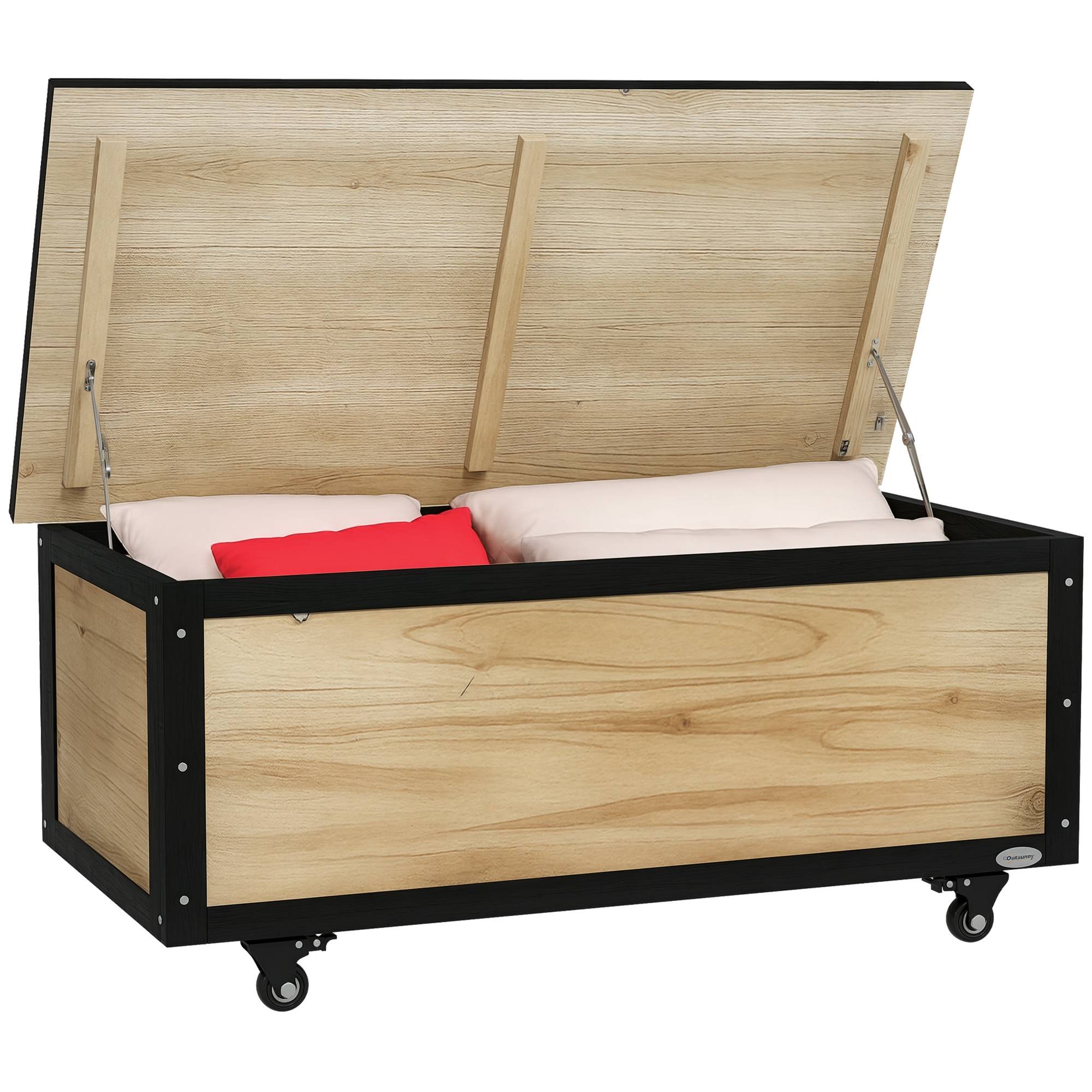 Banc coffre de rangement 121L bois acier terrasse avec roulettes 100x50x43cm - ComfortXL Outdoor Living