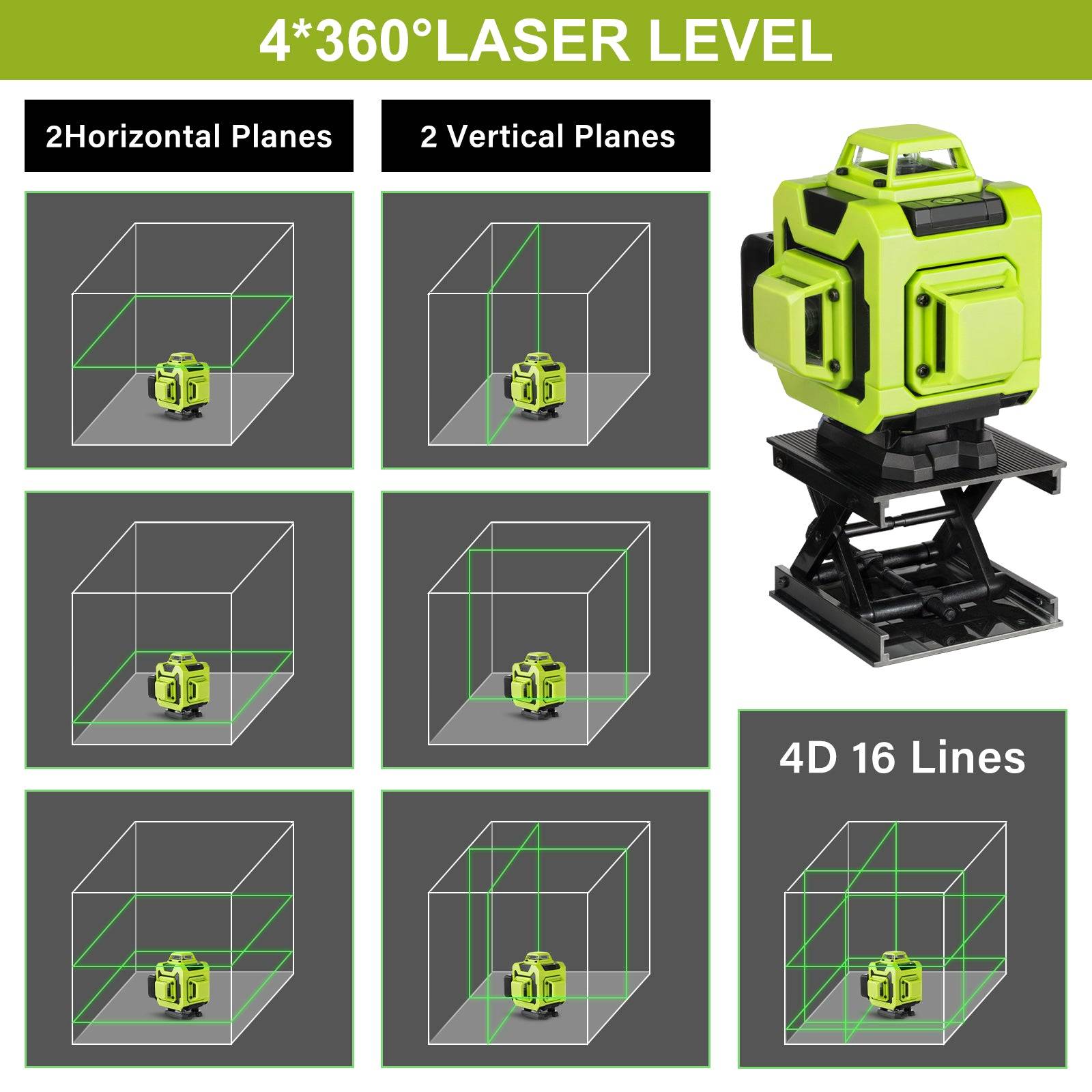 Teeno - Niveau laser 4 x 360°, avec 16 lignes laser vertes 4D horizontales et verticales, 2 piles 2400 mAh, télécommande - Image 3