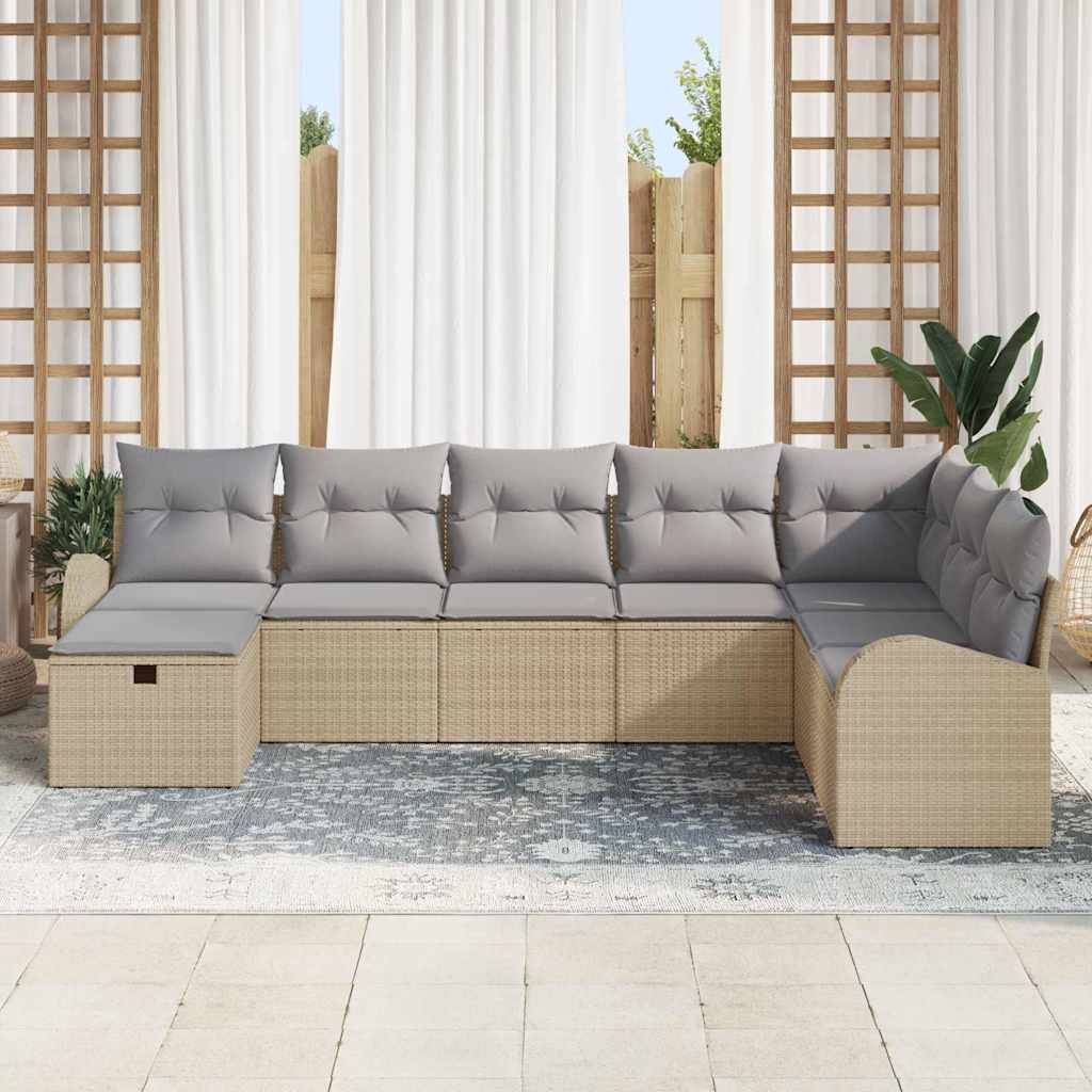 Set Mobilier Extérieur 8 pcs Polyrotin Beige Gris avec Canapés et Rangement pour Patio Spacieux – ComfortXL Outdoor Living - Image 3