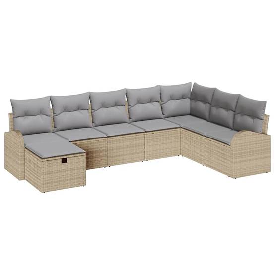 Set Mobilier Extérieur 8 pcs Polyrotin Beige Gris avec Canapés et Rangement pour Patio Spacieux – ComfortXL Outdoor Living - Image 2