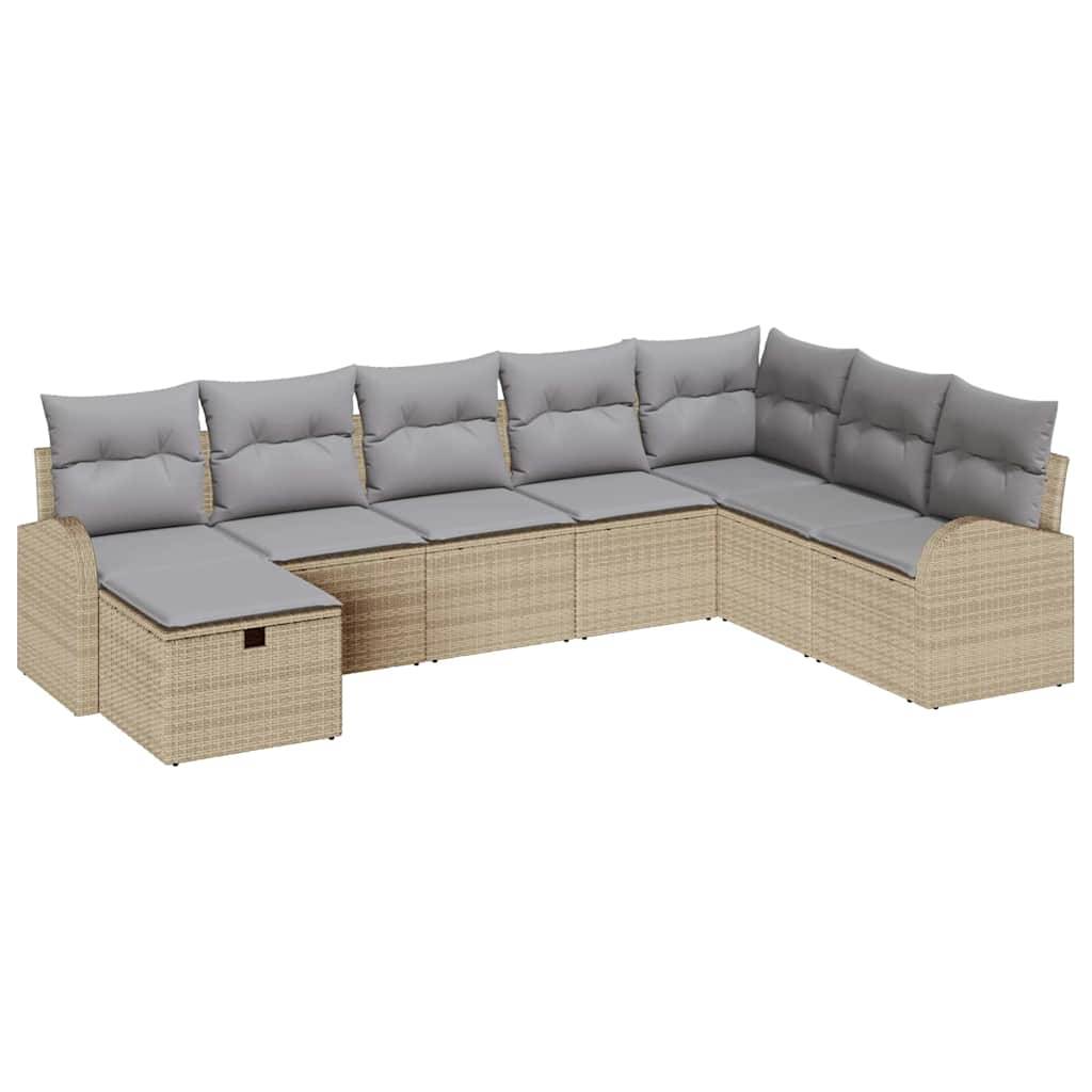 Set Mobilier Extérieur 8 pcs Polyrotin Beige Gris avec Canapés et Rangement pour Patio Spacieux – ComfortXL Outdoor Living - Image 2