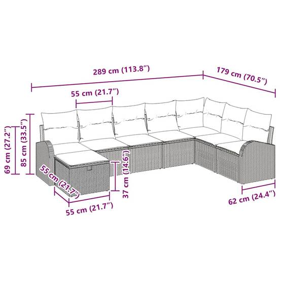Set Mobilier Extérieur 8 pcs Polyrotin Beige Gris avec Canapés et Rangement pour Patio Spacieux – ComfortXL Outdoor Living - Image 8