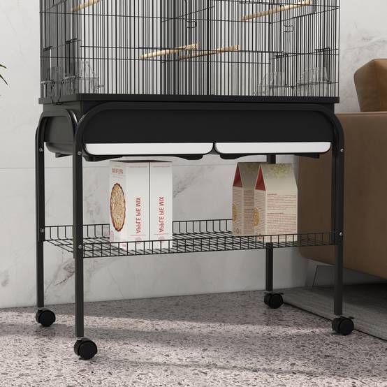 Grande cage oiseaux perroquet acier séparation espace support roulettes 119cm noir - ComfortXL Outdoor Living - Image 10