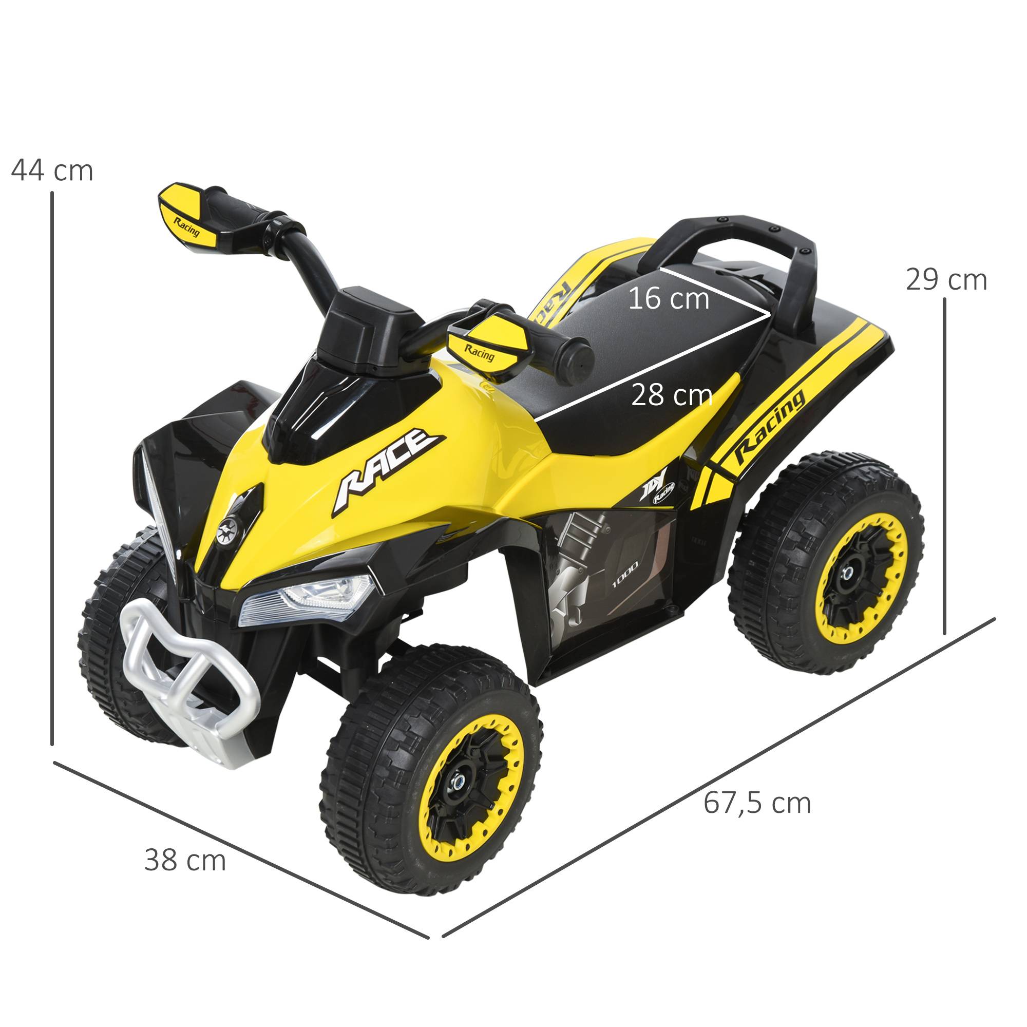 Porteur Enfants SANS Moteur Quad 18-36 Mois dim. 67L x 38l x 44H cm Effets Lumineux et sonores Jaune Noir PAS ÉLECTRIQUE - Image 5