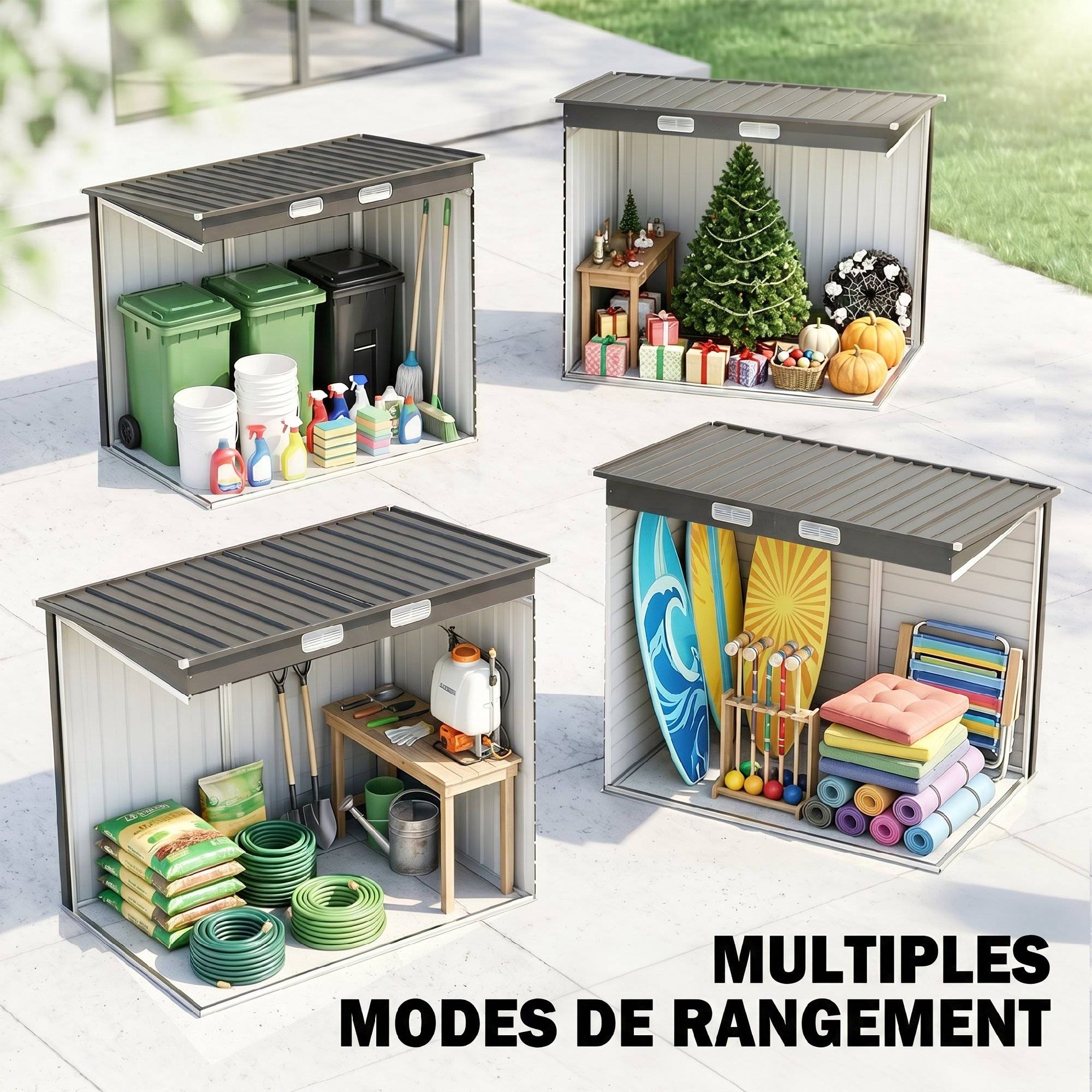 Abri de jardin 2,3m² - pour Outils - cabanon Porte verrouillable - dim. 191L x 130P x 166,5-183H cm - acier - Image 10