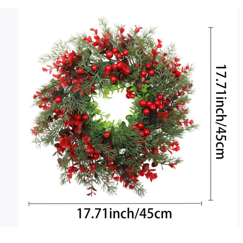 Décoration Murale de Noël - Couronne Artificielle DIY 45cm aux Baies Rouges - Pour Porte, Mur, Intérieur/Extérieur, Bureau et Fête Thématique - Image 2
