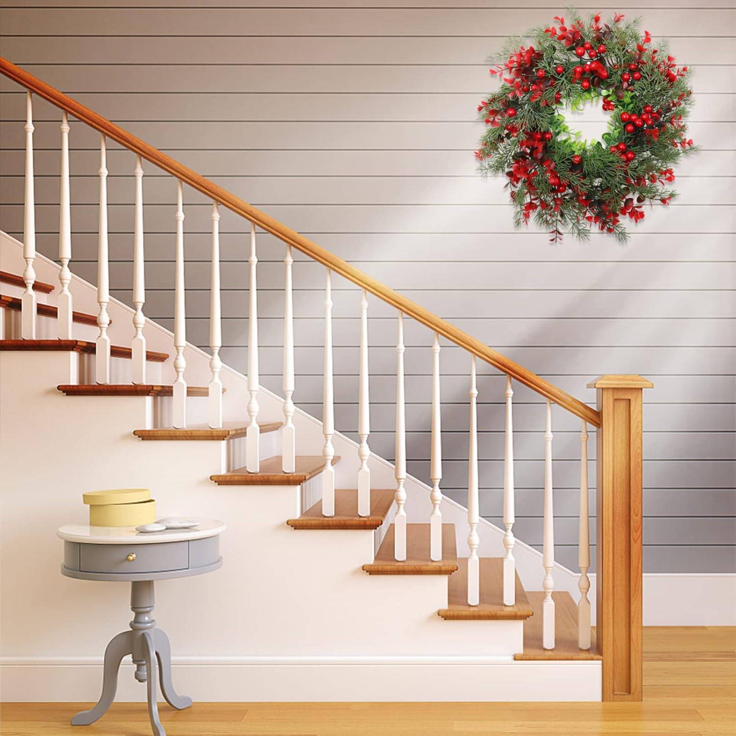 Décoration Murale de Noël - Couronne Artificielle DIY 45cm aux Baies Rouges - Pour Porte, Mur, Intérieur/Extérieur, Bureau et Fête Thématique - Image 5