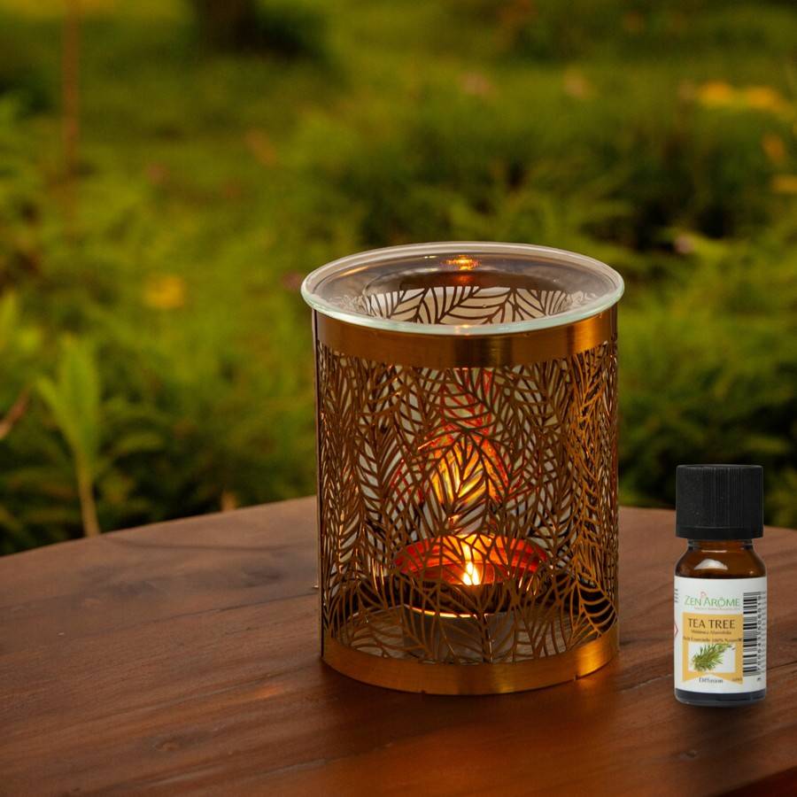 Brûle-Parfum en métal Élégant avec Motif Nature Feuilles - Objet Artisanat Raffiné -Intérieur moderne parfumé - H 10,5cm – Zen'Arôme - Image 5