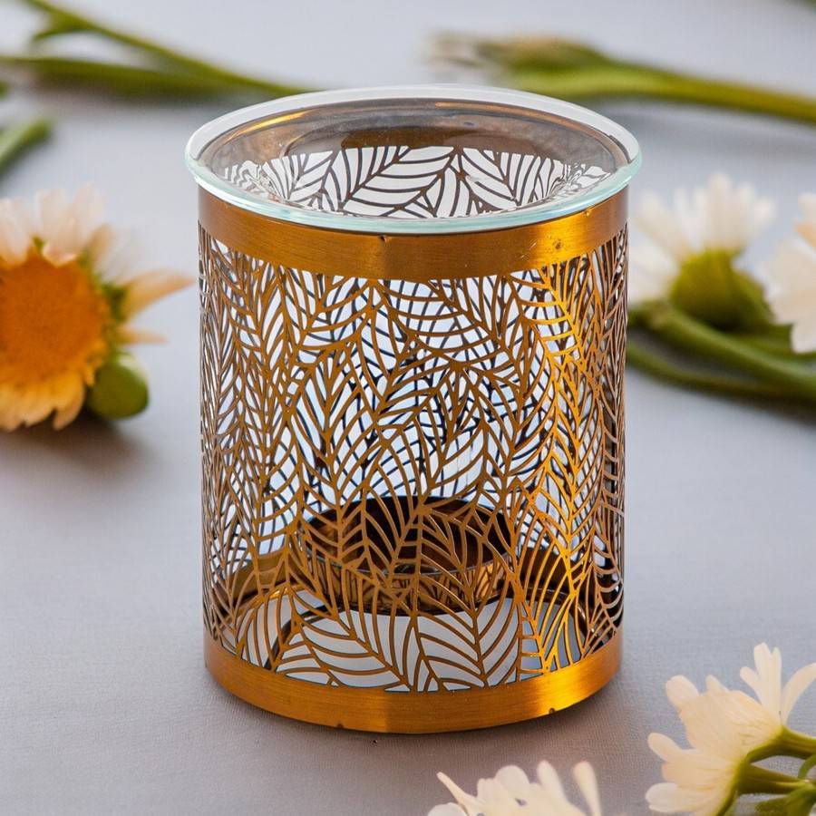 Brûle-Parfum en métal Élégant avec Motif Nature Feuilles - Objet Artisanat Raffiné -Intérieur moderne parfumé - H 10,5cm – Zen'Arôme - Image 1