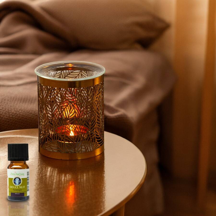 Brûle-Parfum en métal Élégant avec Motif Nature Feuilles - Objet Artisanat Raffiné -Intérieur moderne parfumé - H 10,5cm – Zen'Arôme - Image 4